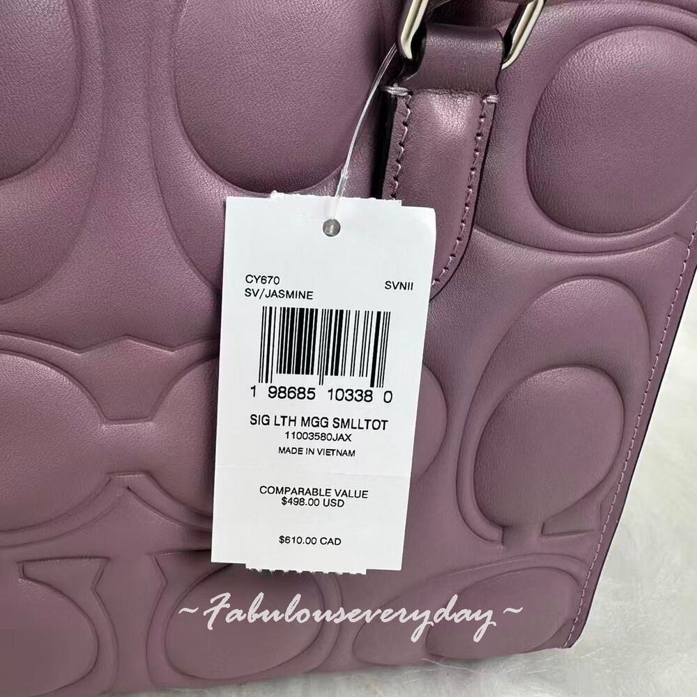 Coach Maggie Small Tote Bag Crossbody In Signature Leather/Sv/Jasmine CY670 NWT - Picture 4 of 8